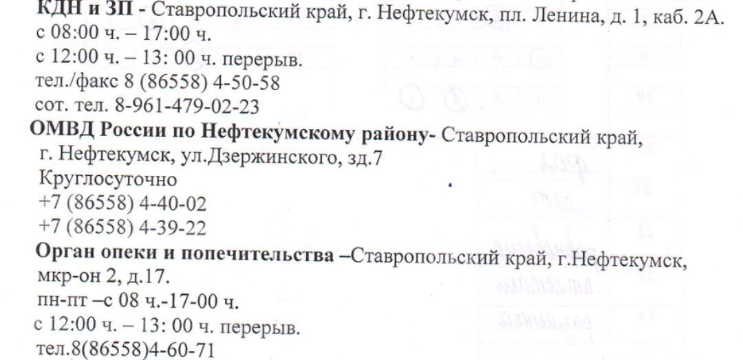 Контактная информация КДН и ЗП Контактная информация КДН и ЗП